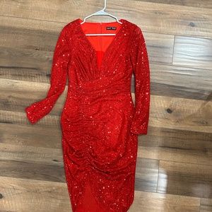 Sparkle red dress with slit